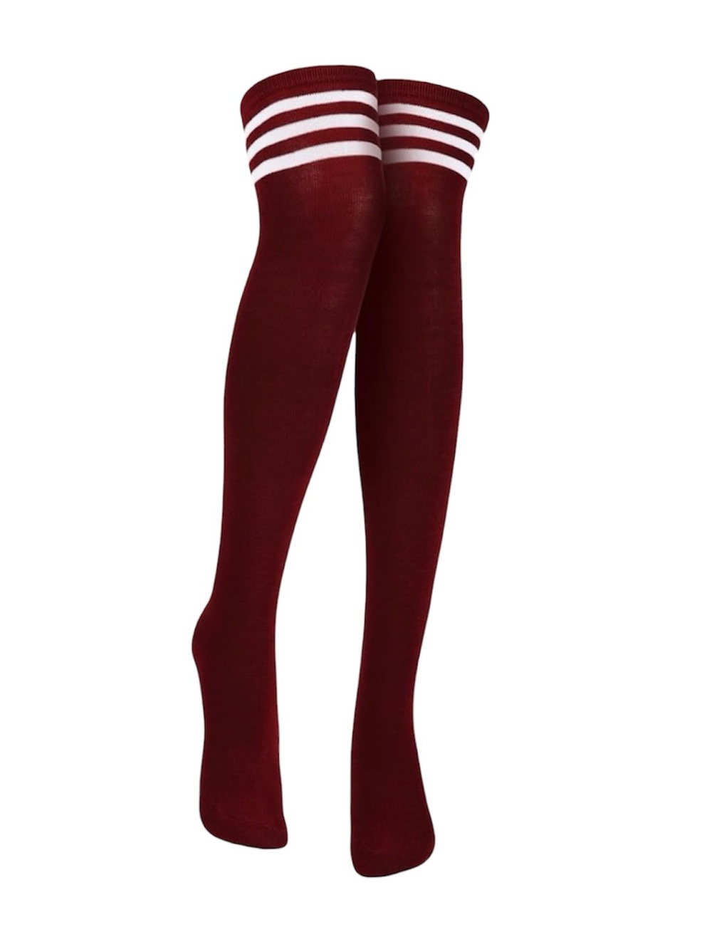 Y2K Dark Red & white Striped Thigh High Socks